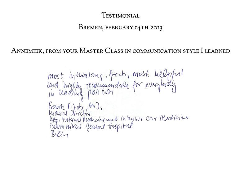 Handgeschreven ervaring van een deelnemer aan de masterclass