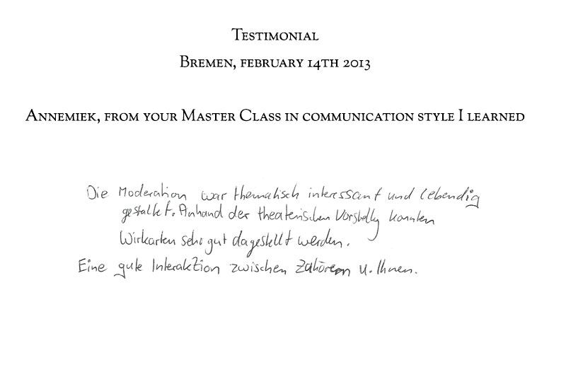 Handgeschreven ervaring van een deelnemer aan de masterclass